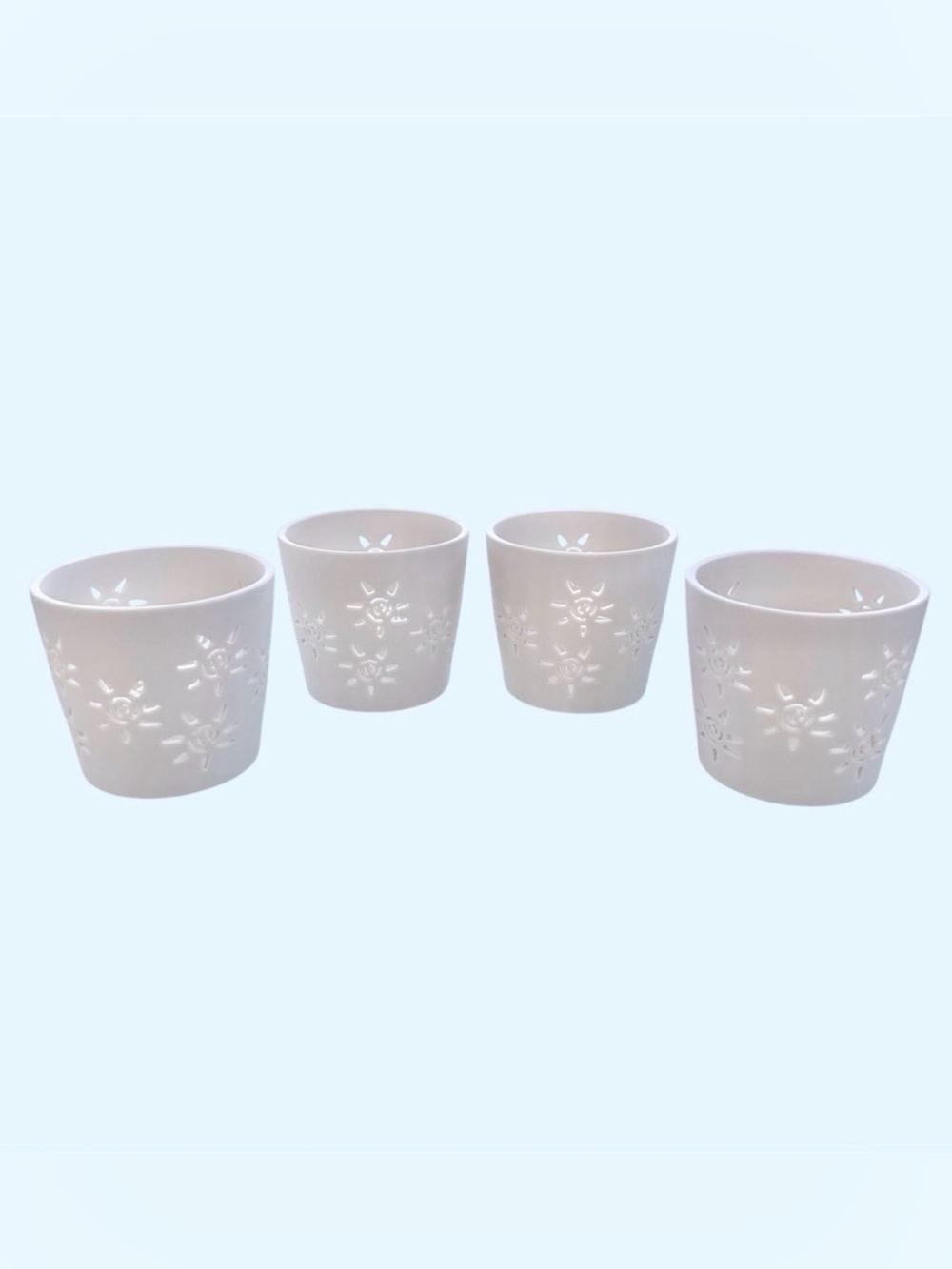 Tobin James Cellars Porcelain White Reticulated Logo Tea Light Holders, Set of 4